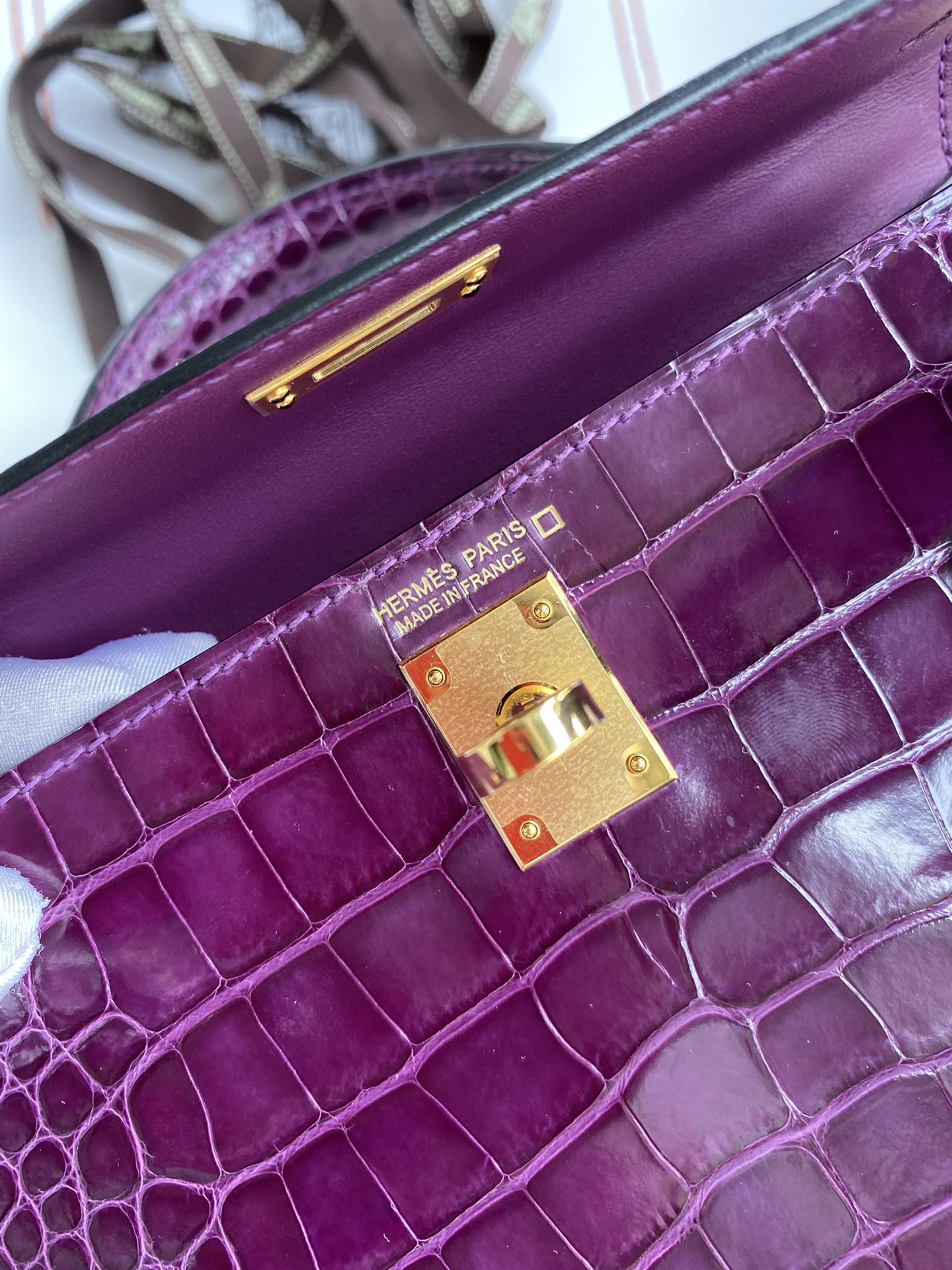 Hermes Kelly Mini II Bag 19CM In Dark Purple Shiny Alligator Leather